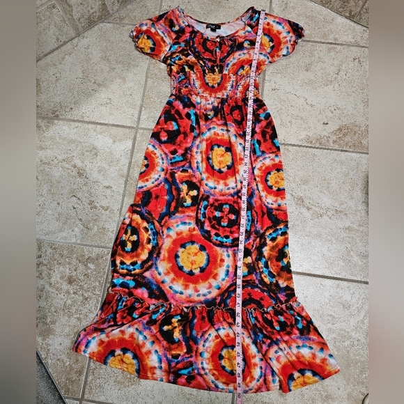 Love Large Vibrant Red Kaleidoscope Maxi Tiered Dress Festival Vacation Y2K - Picture 10 of 10